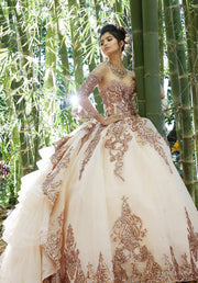 Detachable Sleeve Lace Beading Quinceanera Dress