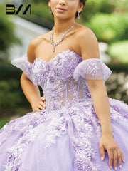 Delicate Off-Shoulder Appliqued Quinceañera Sweet 15 Dress