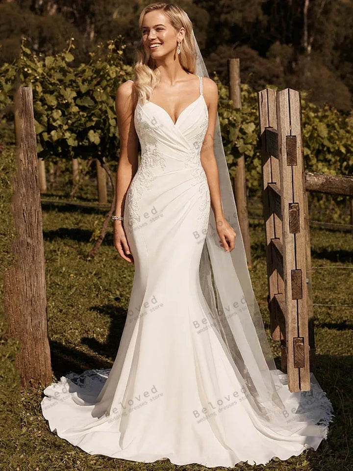 Satin Sweetheart Backless Sheath Mermaid Wedding Dress