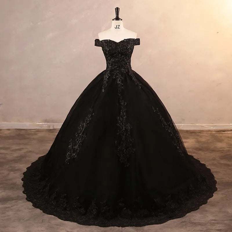 Black Elegant Off The Shoulder A-line Wedding Dress