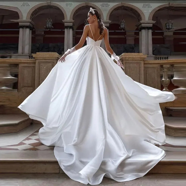 Elegant Satin Deep V-neck A-line Wedding Dress