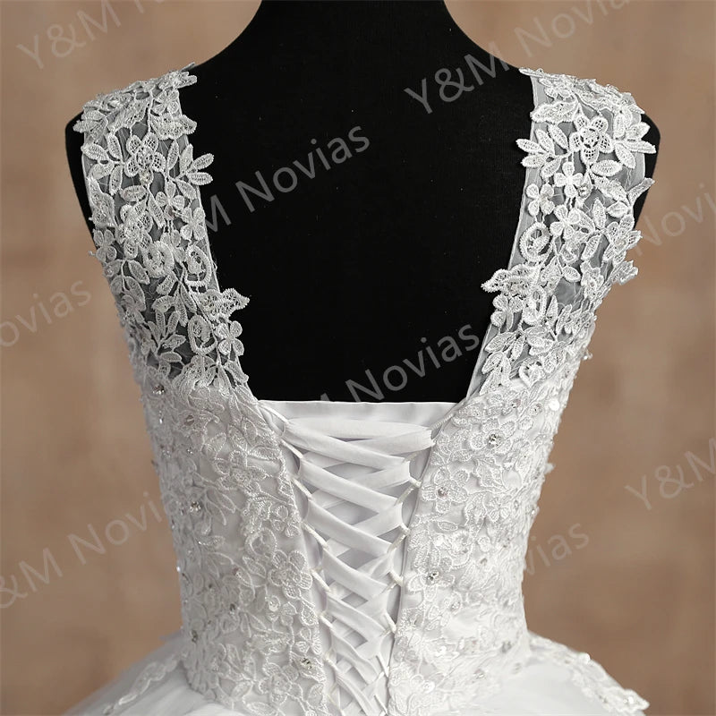 Real video Ball Gown Princess V Neck Wedding Dresses Sleeveless Sweetheart Lace Appliqus Bead Wedding Dresses For Women 2024