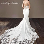 Modern Lace Satin Long Sweep Train Mermaid Wedding Dress