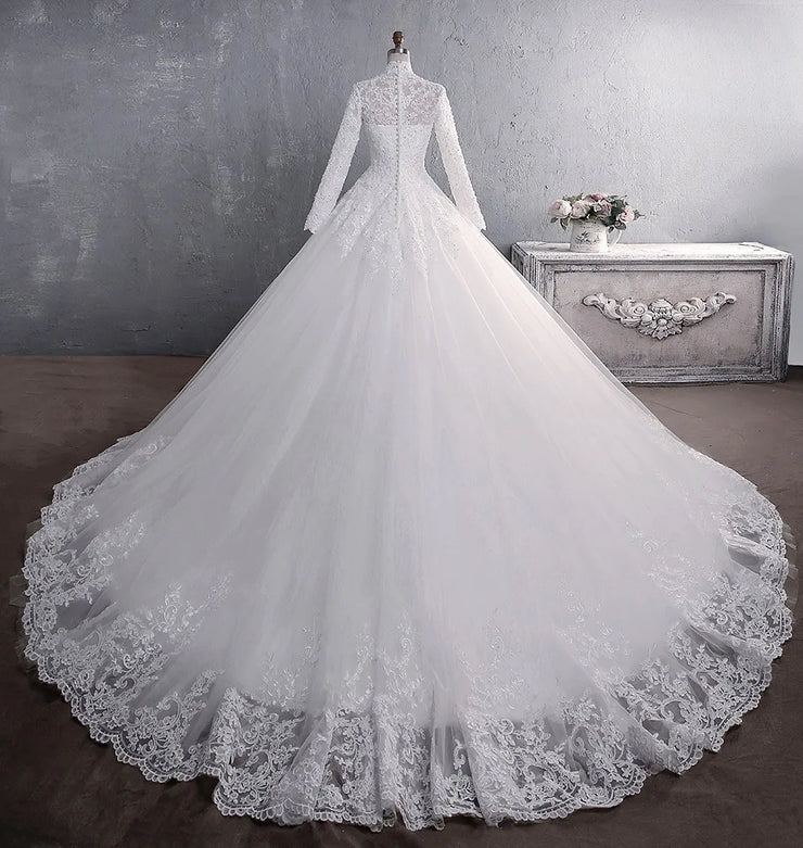 High-neck Classic Zipper Back A-line Wedding Dress