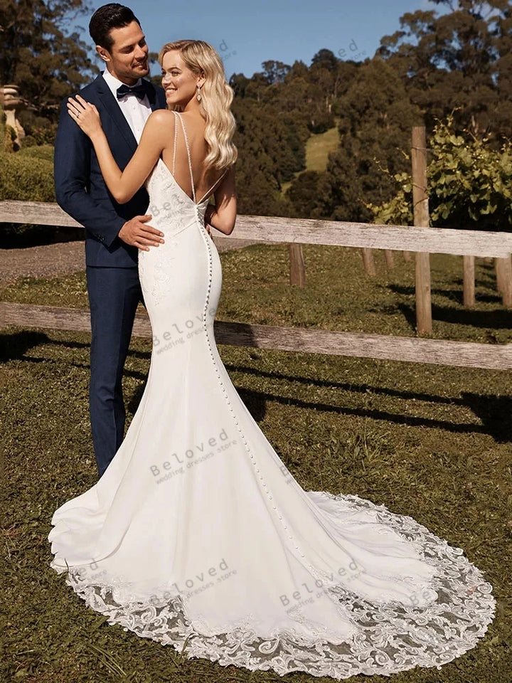 Satin Sweetheart Backless Sheath Mermaid Wedding Dress