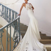 Modern Lace Satin Long Sweep Train Mermaid Wedding Dress