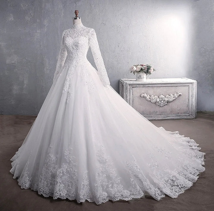 High-neck Classic Zipper Back A-line Wedding Dress