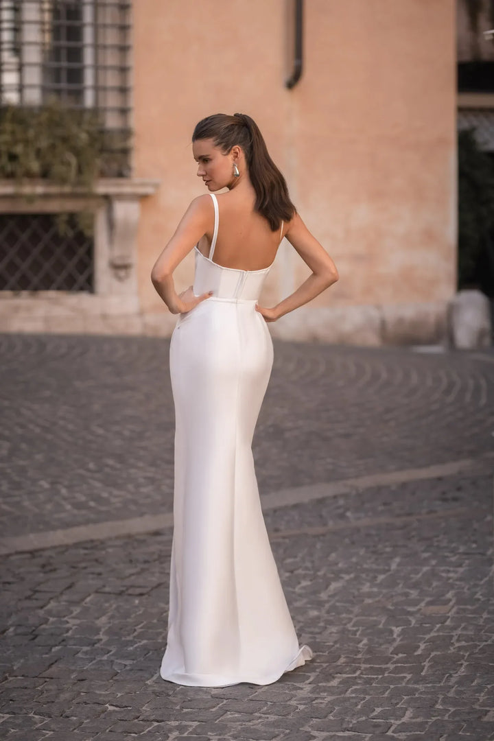 Spaghetti Strap Thigh Slit A-Line Wedding Dress