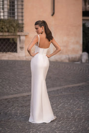 Spaghetti Strap Thigh Slit A-Line Wedding Dress