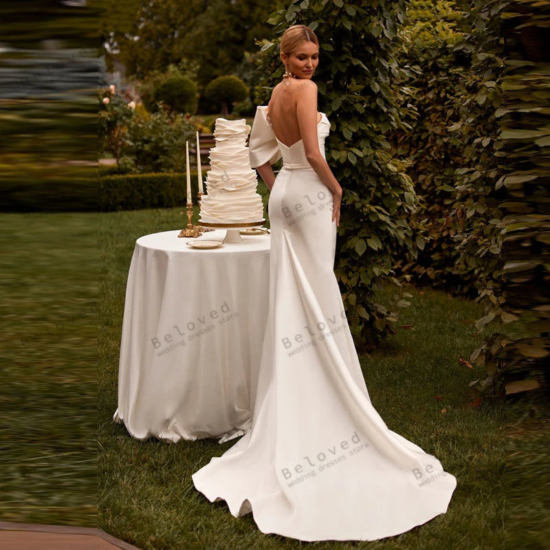 Satin Sheath One Shoulder Mermaid Wedding Dress