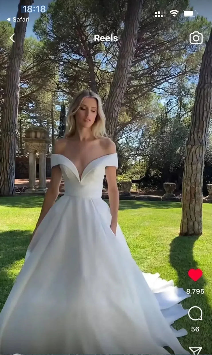 Sexy Off The Shoulder Satin A-Line Wedding Dress