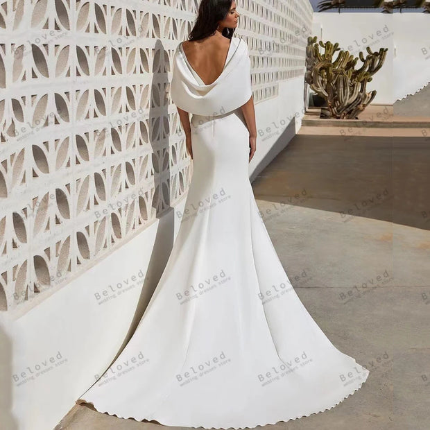 High Slit Puff Sleeves Mermaid Wedding Dress