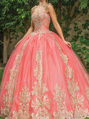 V Neck Golden Embellished Sweet 16 Quinceanera Dress