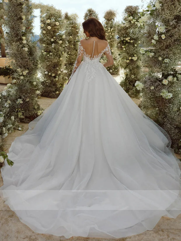 Scoop Neck Ball Gown Beaded A-line Wedding Dress