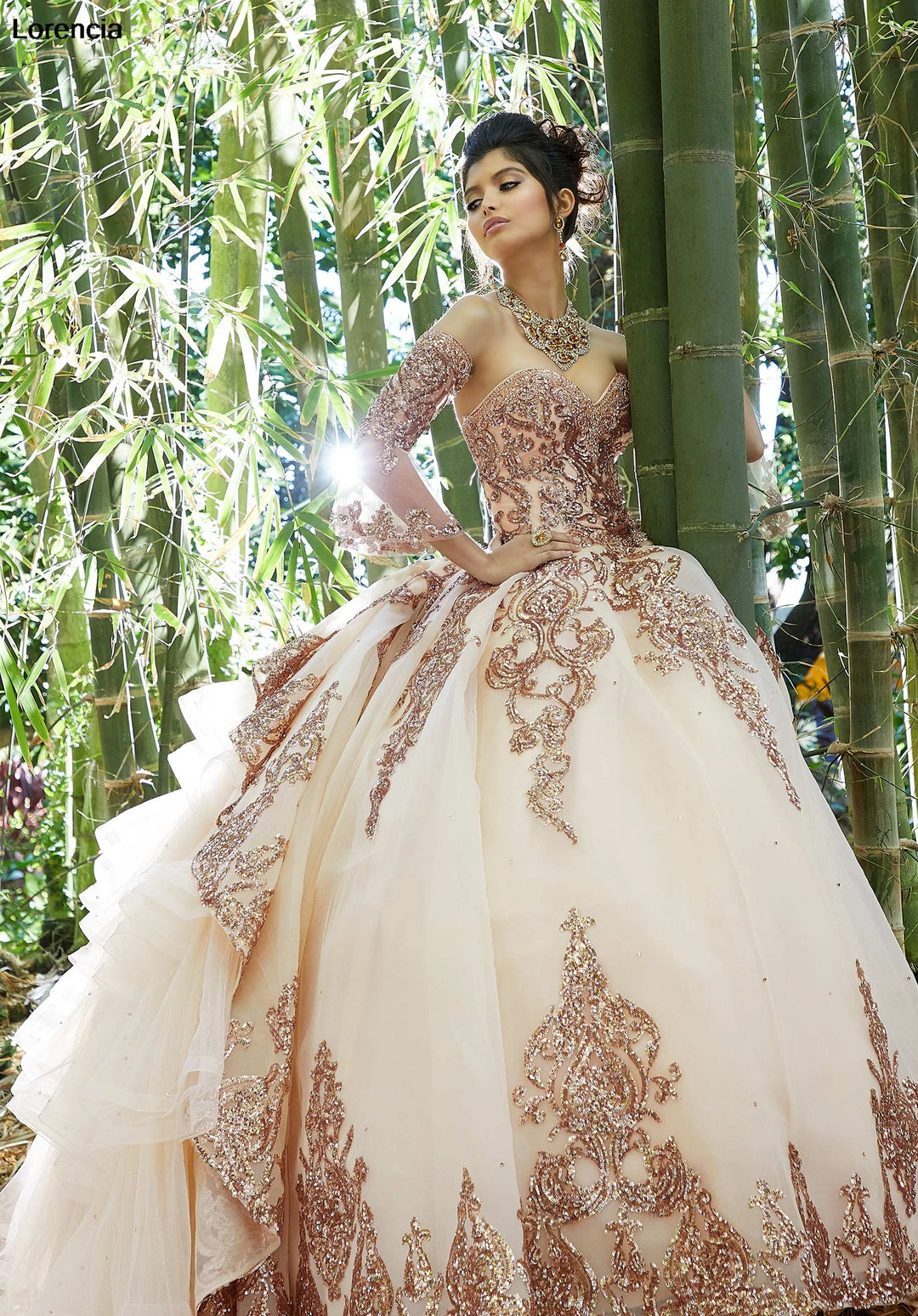 Detachable Sleeve Lace Beading Quinceanera Dress