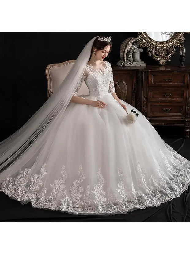 Half Sleeve Ball Gown A-line Wedding Dress