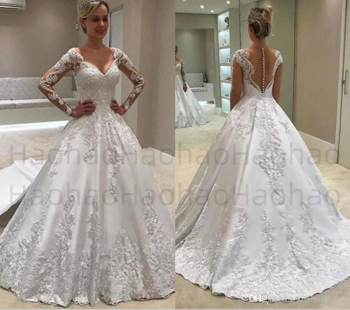 Embroidered Lace On Net Beading A-line Wedding Dress