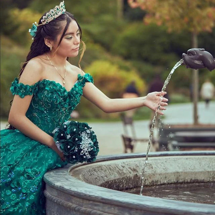 Emerald Green Quinceanera Dress With Cape