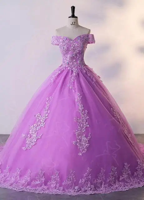 Luxury Lace Off Shoulder \Part\y Prom\ Quinceanera  Dress Set Two