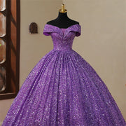 Off Shoulder Sequined Purple Quinceanera Dress