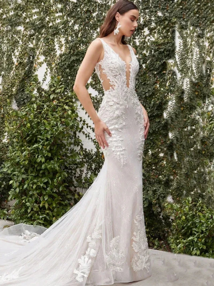 Backless Embroidered Mermaid Wedding Dress