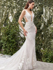 Backless Embroidered Mermaid Wedding Dress