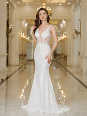 Deep V-neck Backless Mermaid Wedding Dress