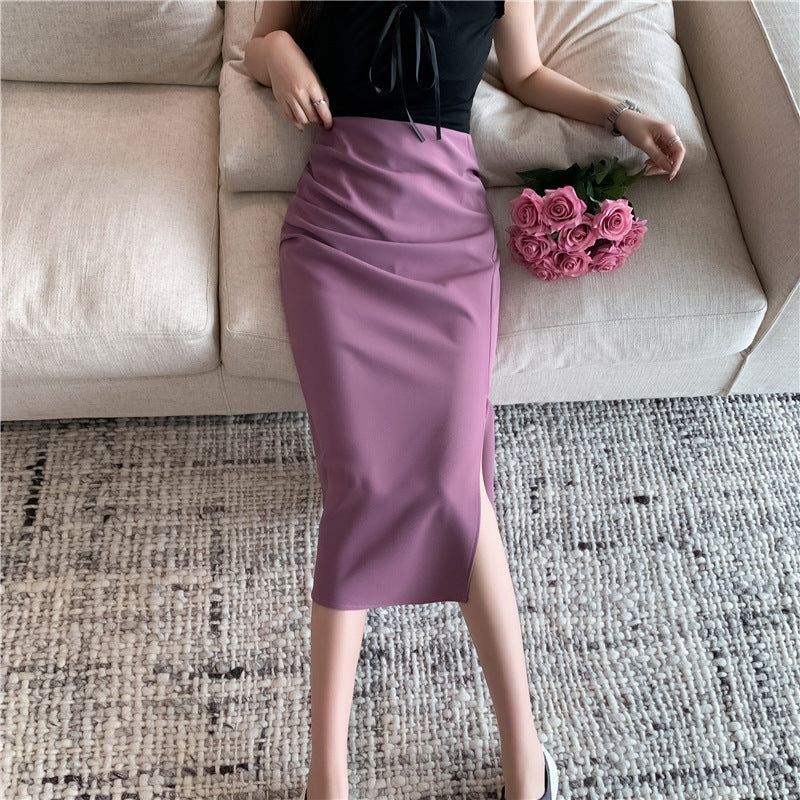 One-Step Skirt Hip Skirt Slimming Mid-length Skirt High Slit