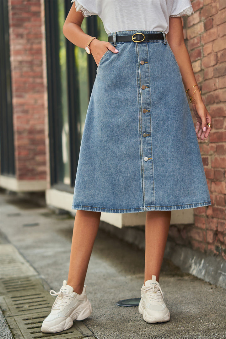 Washed Denim Breasted Skirt