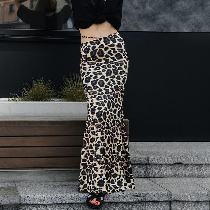 Leopard-print Sheath Fishtail Skirt