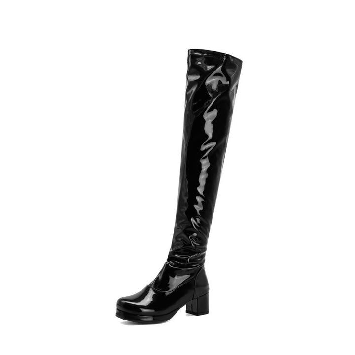 Candy Patent Leather Back Zip Knee Boots