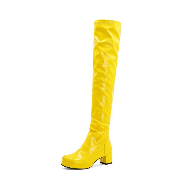 Candy Patent Leather Back Zip Knee Boots