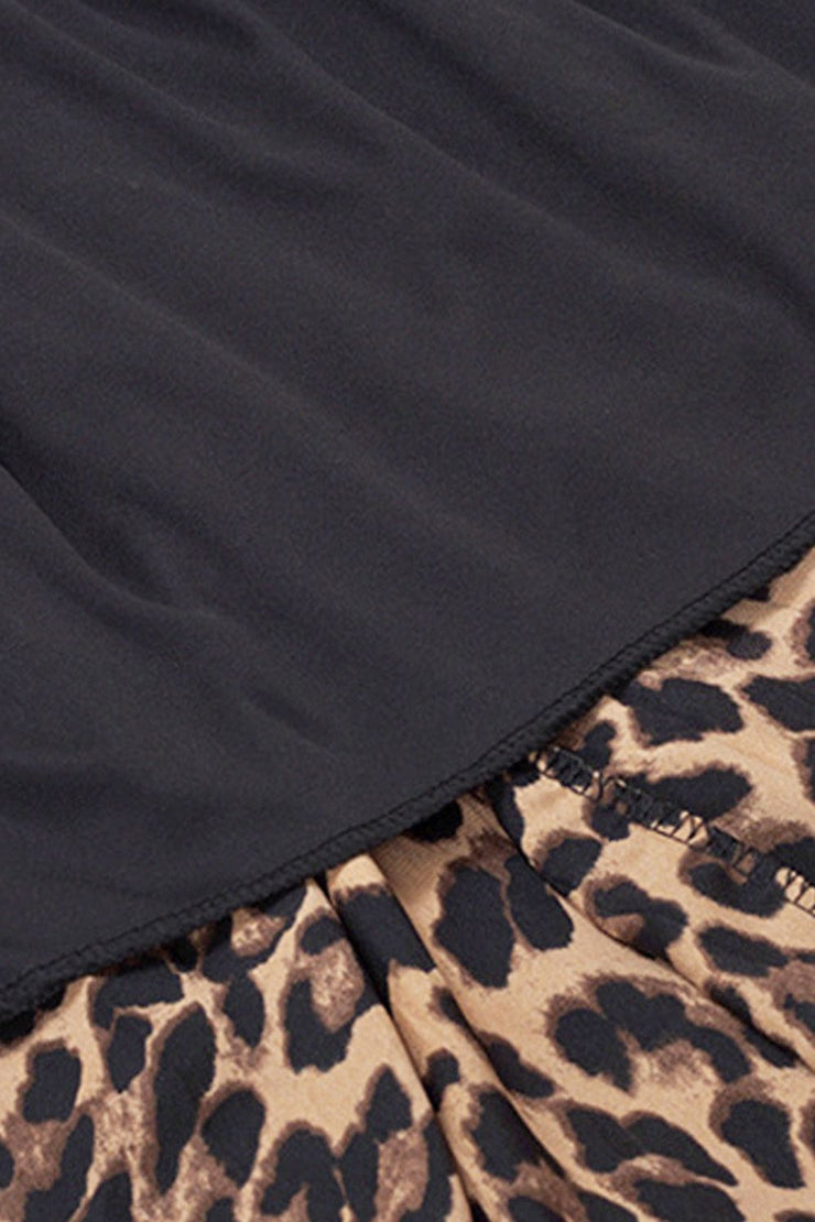 Plus Size Leopard Elastic Waist Midi Skirt