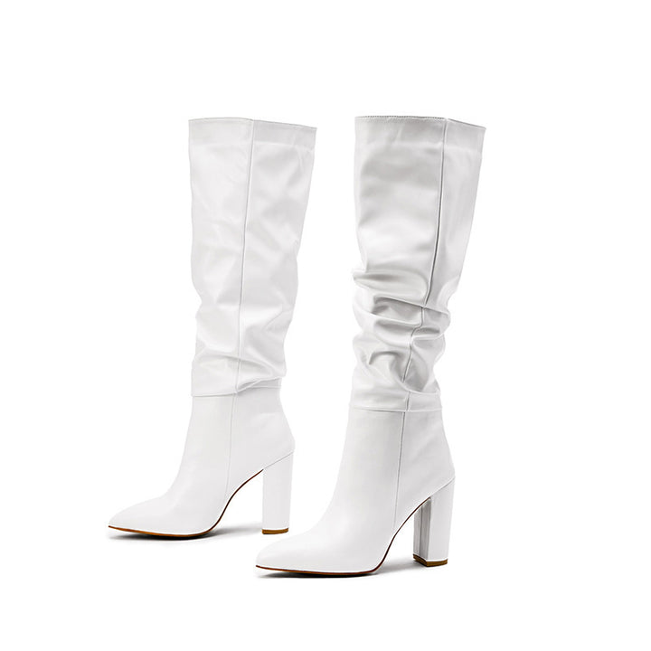 Pointed Toe Chunky Heel Over The Knee Solid Color Women's Boots