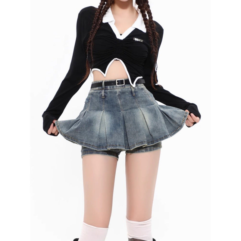 Retro Stretch Denim Short Skirt