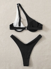 Contrast Single Shoulder Two-Piece Bikini Set
