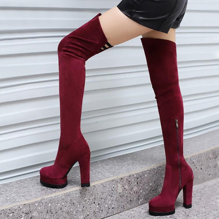 Women's Chunky Heel Platform Elasticity Over The Knee Skinny Boots