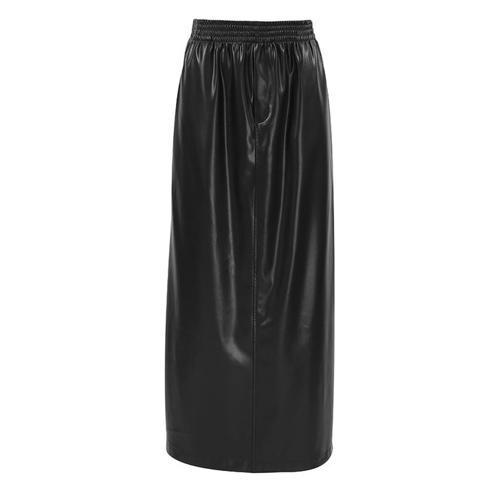 Leather Elastic Waist A- Line Skirt