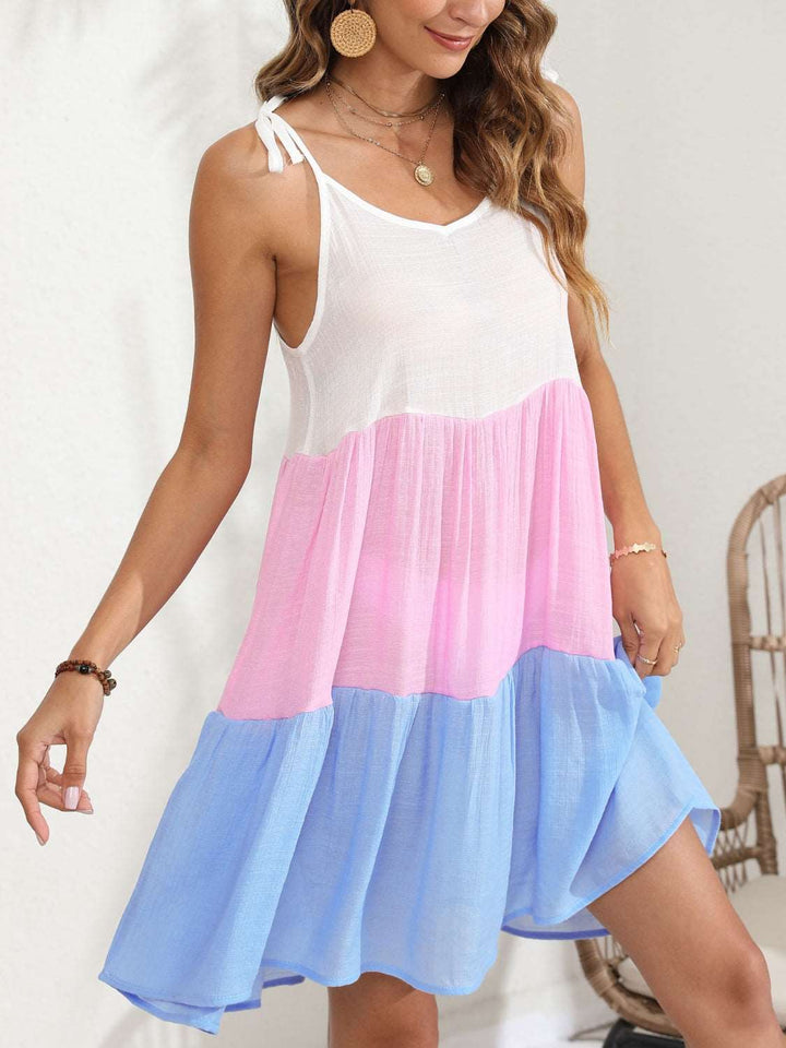 Color Block Spaghetti Strap Cover-Up Dress