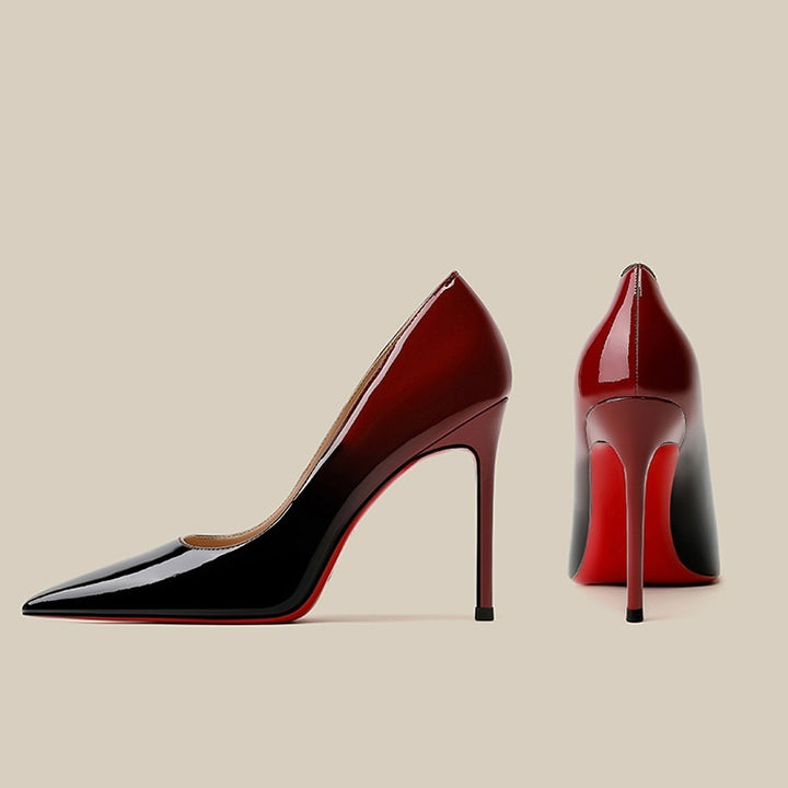 Patent Leather Black Red Gradient Color High Heels