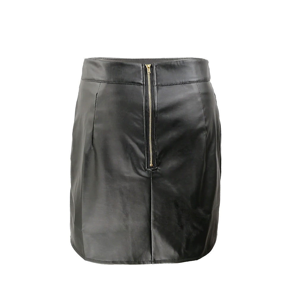 High Waist Slit PU Leather Skirt