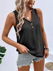 Full Size Decorative Button V-Neck Tank