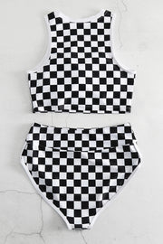 Checkered Wide Strap Two-Piece Swim Set
