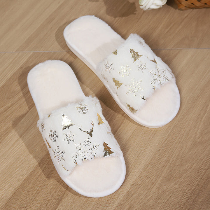 Christmas Plush Open-toed Outdoor Indoor Warm Non-slip  Slippers