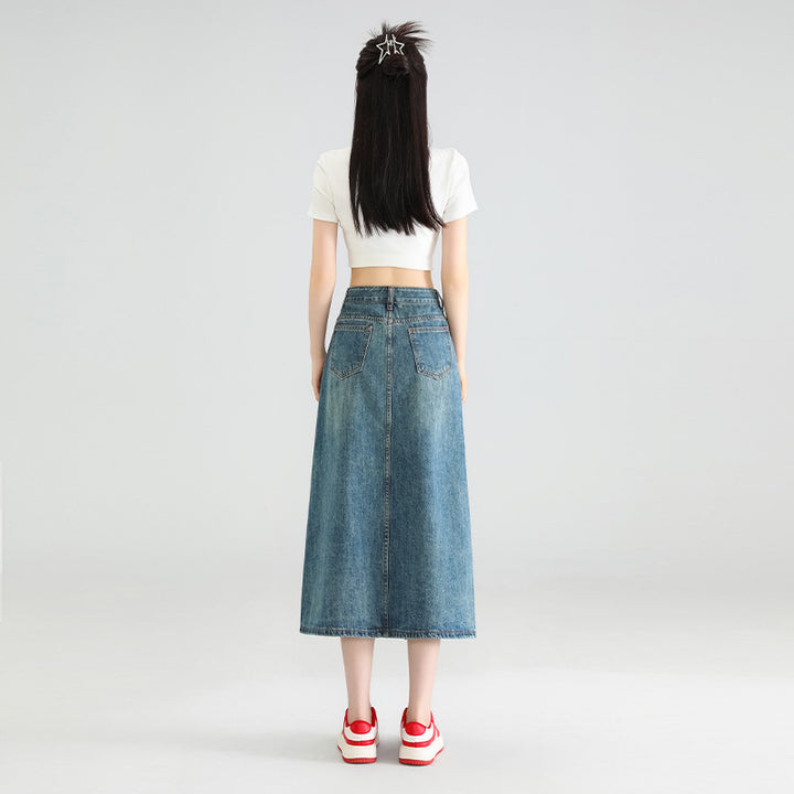 Irregular Denim Slit Skirt