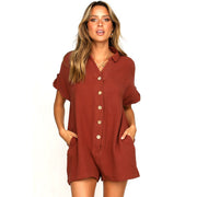 Polo Collar Shirt Button Up Romper Jumpsuit