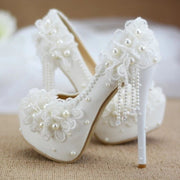 Rhinestone Lace, Flower Tassel High Heels