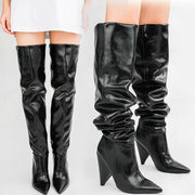 Pointed-toe Folds Profiled Heel Over The Knee Boots