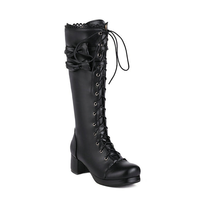 Lolita Round Head Thick High Heel Knee High Boots