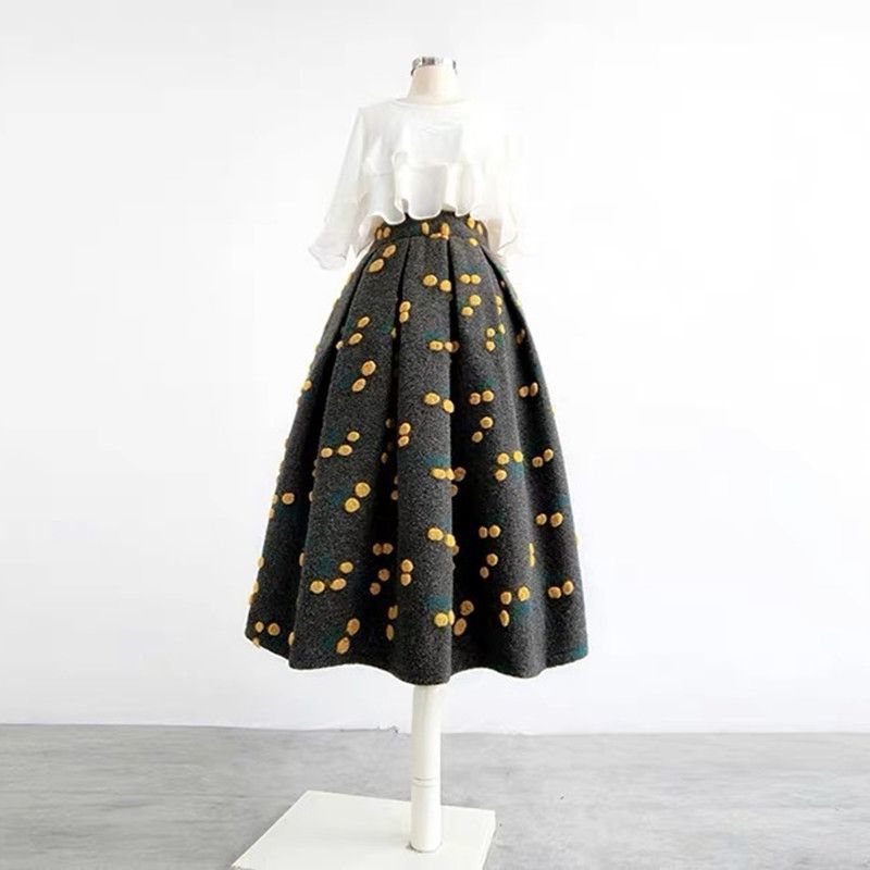 Classic Woolen Flab High Waist Skirt